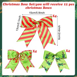 CIATBYYJ 12Pcs Red Green Christmas Bows Decoration 11 Inch Large Christmas Wreaths Bows Xmas Tree Dot Ribbons Ornaments for Tree Gift Wrapping Garland