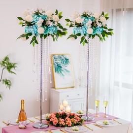 Tall Vases Wedding Centerpieces for Tables - 39.4" Silver Flower Vase with Chandelier Crystal, Centerpiece Table Decorations, Metal Flower Stand for Wedding, Party, Events, Home Decoration, 2 Pcs