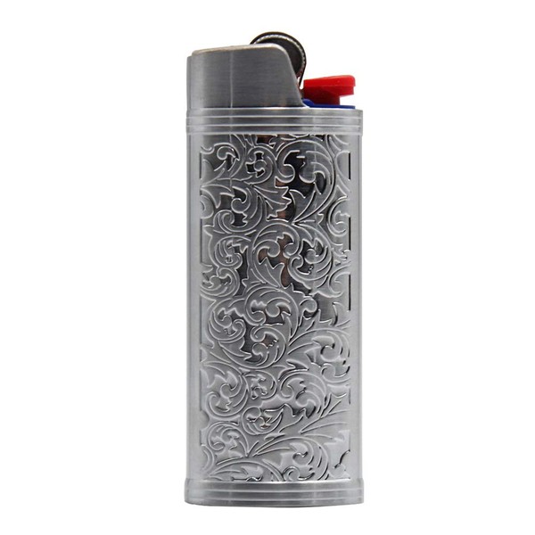 Lucklybestseller Metal Lighter Case Cover Holder Vintage Floral Stamped for BIC Full Size Lighter J6