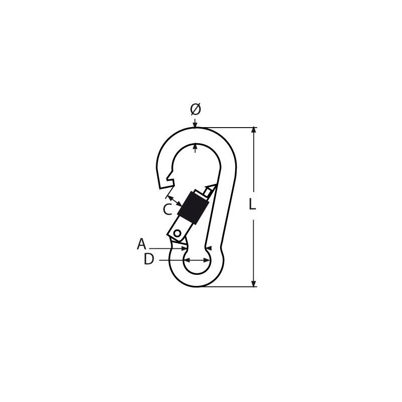 spring hook with safety screw, a4, 4x40mm