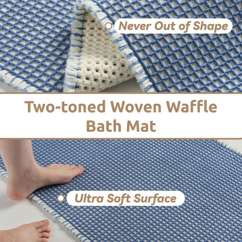 SIXHOME 60 x 90 cm Blue/White Bath Mat, Super Absorbent