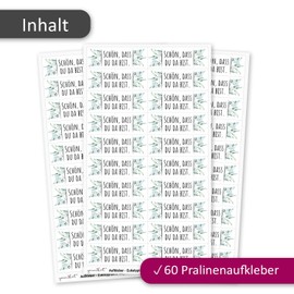 Schön, dass du da bist sticker, pack of 60, guest gift suitable for kisses, eucalyptus, rectangular, dv_1424