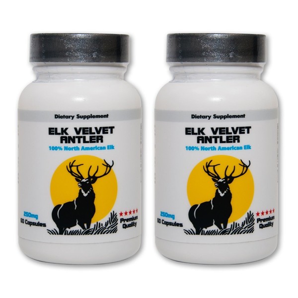 Elk Velvet Antler Canadian Powder 500mg (2 Bottles, 120 Capsules)