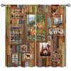 Rustic Cabin Curtain,Brown Bear Deer Forest Animals Hunting Wildlife Retro