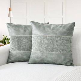 CaliTime Throw Pillow Covers Pack of 2 Soft Faux Leather Solid Dyed Chenille Cushion Cases for Couch Sofa Home Decoration 18 X 18 Inches Medium Grey