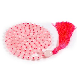 Mala Beads 108 Self Love Mala Beads Crystal and Healing Stone 8mm Rose quartz Beads | Mala Necklace Japa Mala Hand Knotted Tibetan Mala Prayer Beads Meditation Beads Yoga Necklace