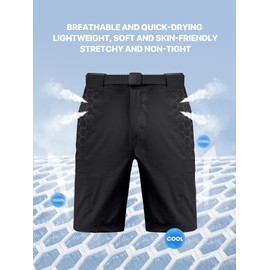 Aicall Mens Cargo Hiking Shorts Water Resistant Quick Dry Lightweight Breathable Tactical Shorts with Nylon Belt Black