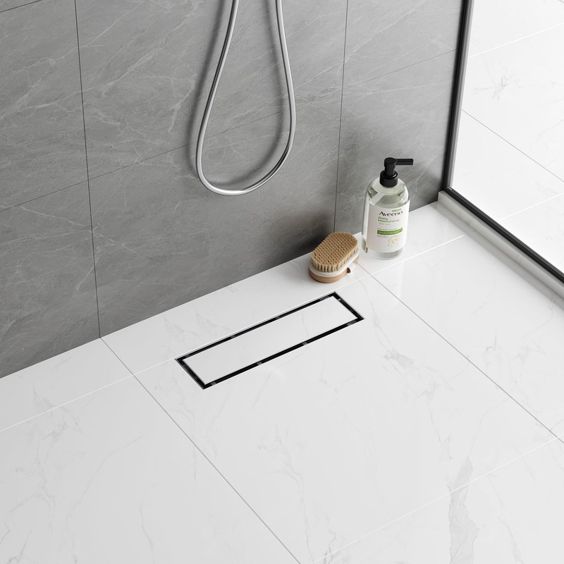 Neodrain 12-Inch Brushed Linear Shower Drain, 2-in-1 Flat & Tile