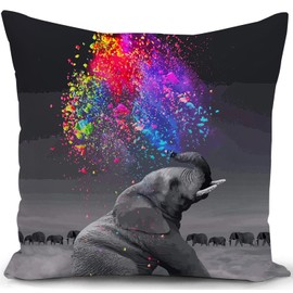 KUNQIAN Elephant Cushion Cover Decorations Gift Elephant Grey Pillow Cover Animal Africa Ornaments Colorful Art Throw Pillow Case Decor Home Livingroom Couch Sofa 18"x18"(45x45cm)