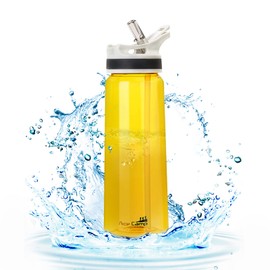 AceCamp 28Oz Straw Water Bottle Adult, Tritan Plastic BPA Free Large-Capacity Sports Fitness Bottle with handle Leak-Proof Durable Yellow
