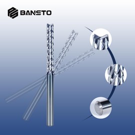 BANSTO Tungsten Carbide Burr Bit, 1/8 inch Shank & Cutting Dia, CNC Rotary Tool for Dremel, Die Grinder, PCB, MDF, Wood, Carbon Fiber, Steel, High-Speed Milling Cutter