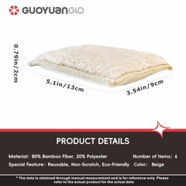 GUOYUANGLO Bamboo Kitchen Sponges Heavy Duty Natural Cleaning Sponges Non-Scratch Dish Sponge for Dishes, Pots and Pans-Beige,6 Pack