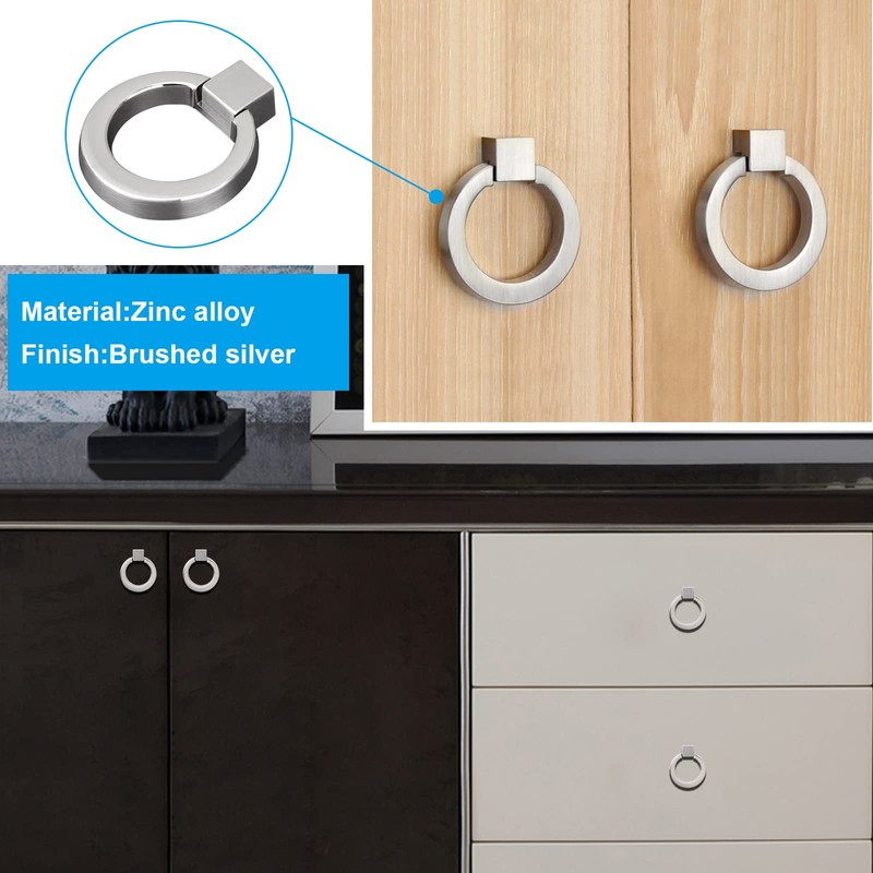 Dannisly Kitchen Cabinet Knobs Brushed Silver Drawer Ring Pulls Brushed