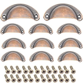 Ruidee 12 Picecs Shell Cup Handles Vintage Half Moon Drawer Pull Handle with Screws for Cabinet Cupboard Dresser Wardrobe Drawer (Red Bronze)