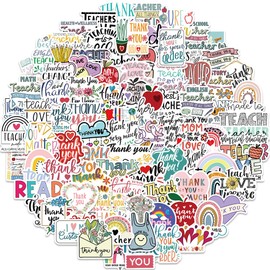 Bifarde 100Pcs Teacher Stickers - Aesthetic Vinyl Waterproof Teachers Stickers for Water Bottle Laptop Luggage Car Bike Phone crapbooking, Decals for Teens Adults Teacher's Day Gifts