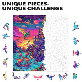 Trippy Puzzle Co - Wooden Jigsaw Puzzle for Adults - Challenging 300 Piece Puzzle with Cool Shapes - Dragon Castle Puzzle Art - Paranormal Collection (Dragon's Dream)