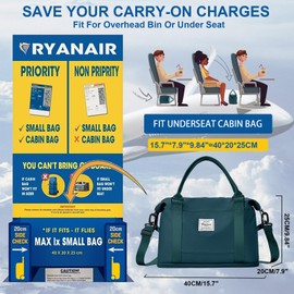 for Ryanair Airlines Underseat Cabin Bag 40X20X25 Weekend Overnight Carry on Holdall for Women Travel Duffel Sport Gym Tote Mum Hospital Bags with Wet Pocket,N3-Peacock Blue