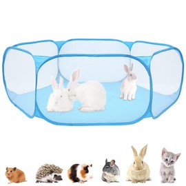 CX Outdoor Foldable Pet Playpen Breathable Small Animals Tent Transparent Pet Exercise Fence Rabbit Play Pen Cage for Rabbits Hamster Hedgehogs Diameter 120cm XIEQUANKE(Blue)