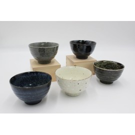 Waraku Fuuka Japanese Traditional Handcrafted Green Tea Chawan Drinking Tea Bowl Cup Tableware Pottery Set of 5 (Kura Dashi)