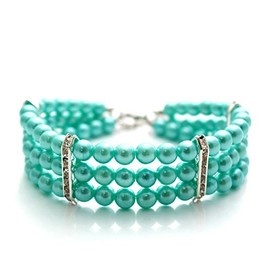 (Neck Size: 25cm - 30cm , Blue) - PetFavorites(TM) Couture Designer Fancy 3 Row Pearls Diamond Pet Cat Dog Necklace Collar Jewellery with Bling Rhinestones for Pets Cats Small Dogs Female Puppy Chihuahua Yorkies Girl Costume Outfits, Adjustable and Handmade