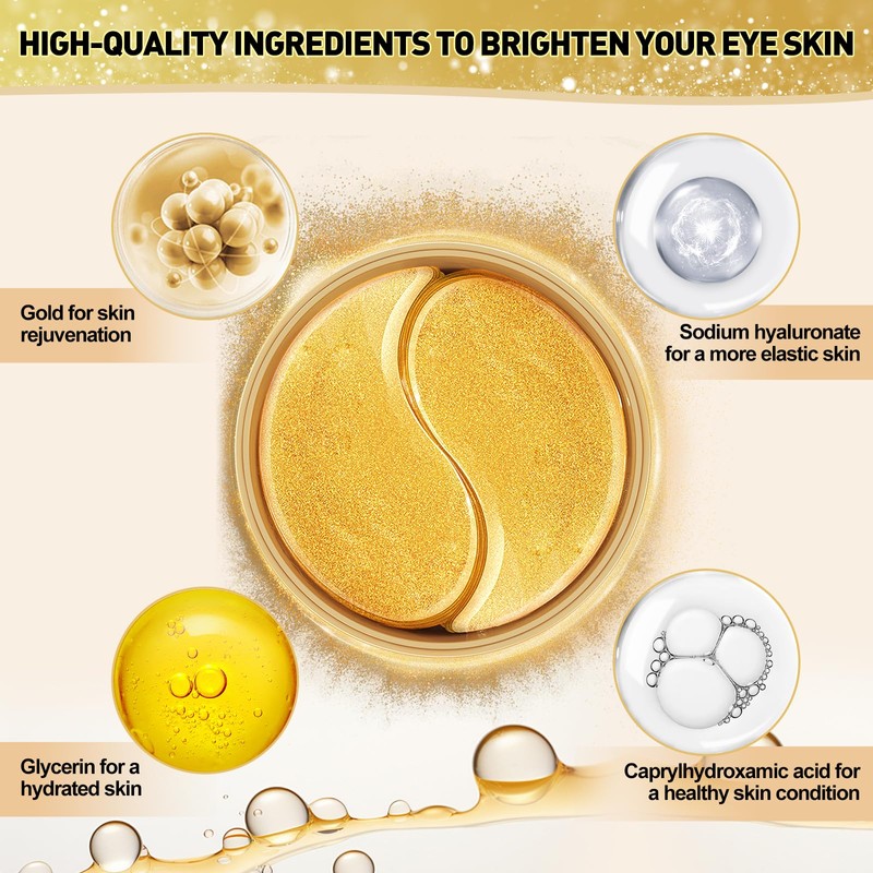 JULYBRO Under Eye Mask, 60 PCS Golden Gel Under Eye