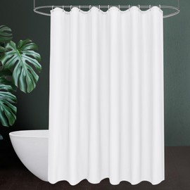 UFRIDAY White Fabric Extra Long Shower Curtain Liner 72 x 96 inches with 12 Hooks,Washable Fabric Shower Curtain for Bathroom Water Resistant Shower Liner Hotel Quality Bathroom Curtains