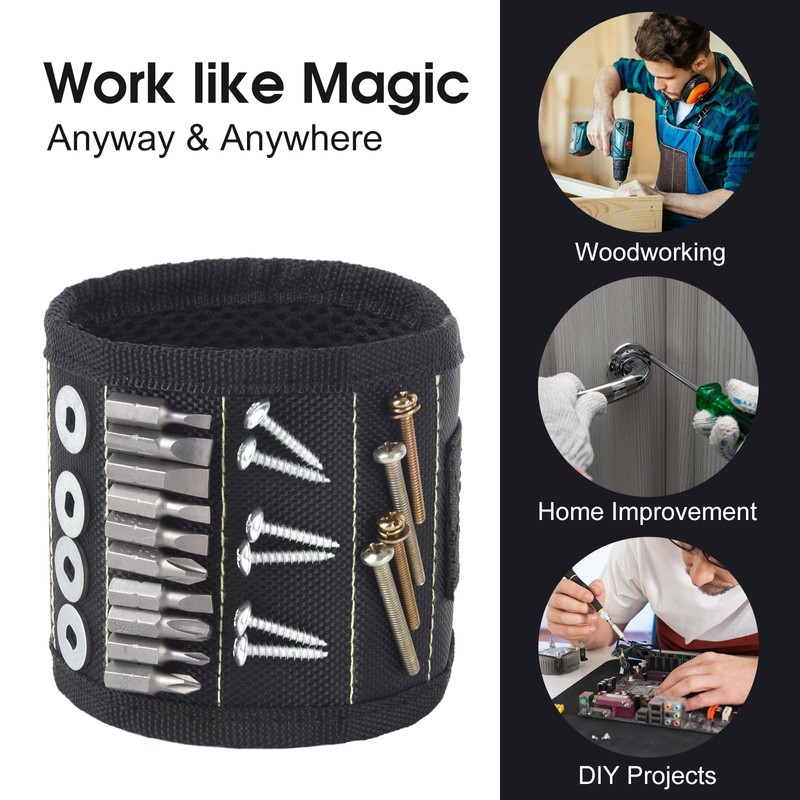 Magnetic Wristband for Tools with Powerful Magnets for Holding Screws