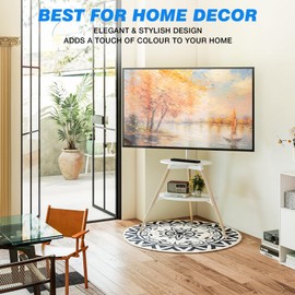 Rfiver Easel TV Stand for 32 to 65 Inch TVs, Height Adjustable & 180° Swivel Tripod TV Stand up to 88 lbs, Minimalist Corner TV Floor Stand with Storage Shelf for Bedroom, Living Room, Studio