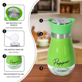 2 Pack Salt & Pepper Shakers Set, Refillable Salt Pepper with Stainless Steel Lid Container Spice Shakers Bottle for Home Kitchen, Restaurant, Picnic (Green)