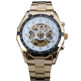 Forsining Men Business Watch Mechanical Movement Analog Display Wristwatch (White   Gold)