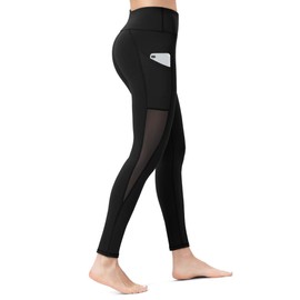 ALONG FIT Soft Mesh Yoga Pants with Side Pockets Workout High Waist Breathable Stretchy Leggings for Women
