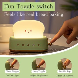 DAWRIS Toast Nachtlicht Kinder, Kawaii LED Nachtlicht mit Timer, Babyzimmer LED Nachttischlampe USB Wiederaufladbar Baby Nachtleuchte Stilllicht, Lächeln Brot Toast Nachtlampe für Teen Girl Boy