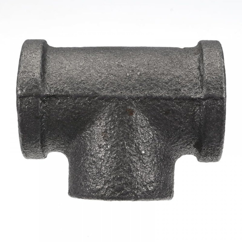 4 Way Pipe Fitting Malleable Iron Black Side Outlet Tee