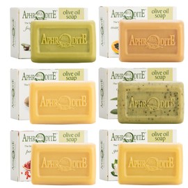 Aphrodite Olive Oil Soap Set 6-Piece Set with Natural Soap. Soap with 100% Greek Olive Oil (Mango & Papaya, Argan, Olive Leaves, Pomegranate, Donkey Milk) Soap Bar - Core Soap - Hand Soap