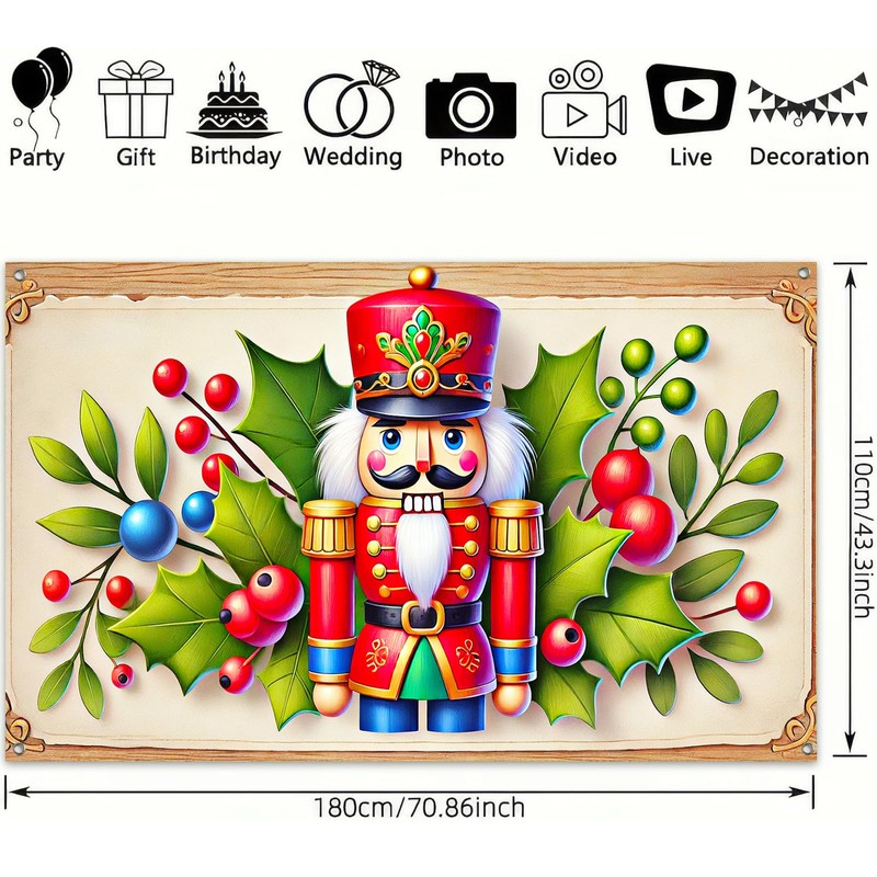 BlissYard Christmas Nutcracker Backdrop Banner Seamless Fabric Wall Hanging Holiday