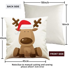 BINXWA Pack of 4 Christmas Cushions, Cotton Linen Dwarfs Elk Cushion Cover, Christmas Santa Claus Decorative Cushion Cover, 45 x 45 cm