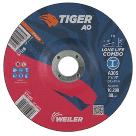 Weiler 57108 6" x 1/8" Tiger AO Type 27 Cut Off/Grind Combo Wheel, A30S, 5/8"-11 Nut (Pack of 10)