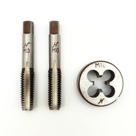 AtticZone M10X1.5 Metric Hand Thread Tap and Die Set, 1 Tapper Tap, 1 Plug Tap, 1 Round Die, 1.5mm Pitch, Right Hand (M10x1.5, Tap&Die)