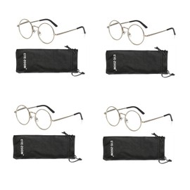 EYE ZOOM 4 Pack Metal Frame Round Reading Glasses with Spring Hinge (Silver, +3.50 Strength)