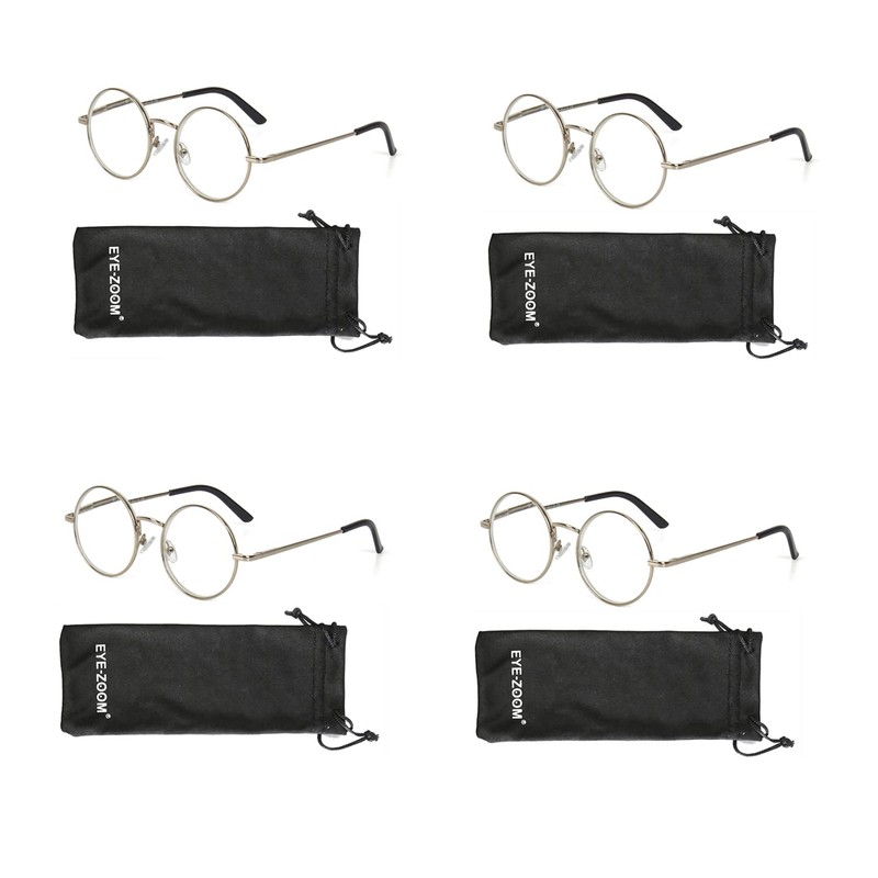 EYE ZOOM 4 Pack Metal Frame Round Reading Glasses with