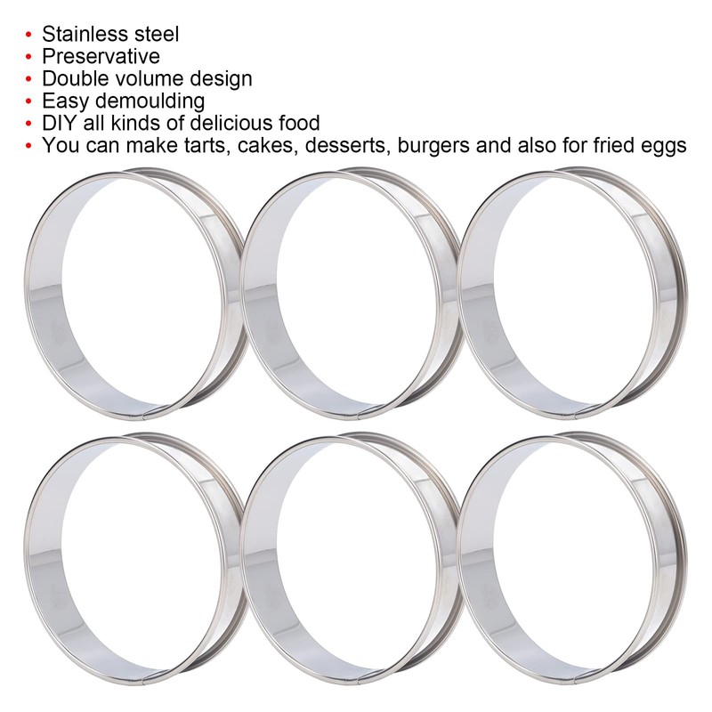 6 PCS Stainless Steel Crumpet Nonstick Pastry Double Rolled Tart
