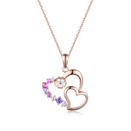 TYSO Heart Necklace 925 Sterling Silver Flower Heart Pendant Valentine's Day Anniversary Christmas Birthday Gifts for Women Wife