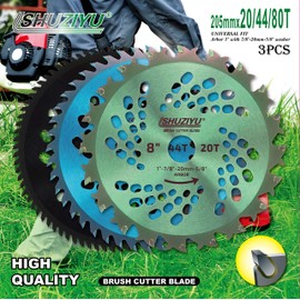 LSHUZIYU, 8"-80T, 2pcs-Set. 1" Arbor with Washer Adapter 7/8"-20mm-5/8", Brush Cutter Blade, Trimmer Weed Blade. Suitable for Husqvarna, Makita Brush Cutter