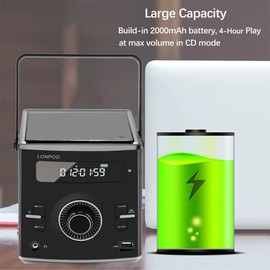 LONPOO Portable CD Player Boombox Bluetooth Digital Tuner FM Radio CD Player with USB Playback,Bluetooth-in,AUX Input and 3.5mm Earphone Output & Music Sound System (LP-103brown)