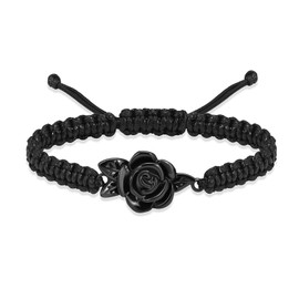Rose Flower Urn Bracelet for Ashes for Women Braided Rope Cremation Jewelry Keepsake Urn Bangle Memorial Adjustable Bracelet(Black)