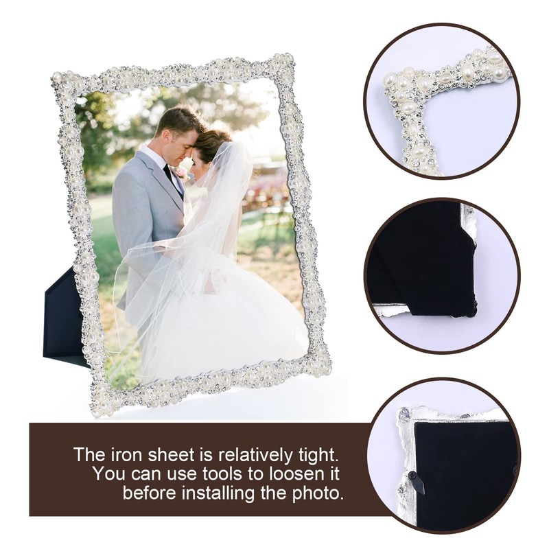 DIKAR 8x10 Picture Frame with Pearl for Wedding, Silver Plated