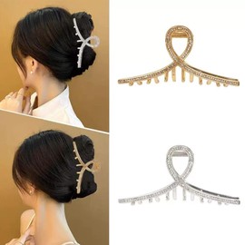 2pcs Rhinestone Claw Clips for Women Gold and Silver Bling Claw Clips for Thick Hair Bows Glitter Elegant Hair Clips for Women (Style 2)