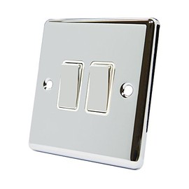 AET CPC2GSWIWC Polished Chrome Classical White Insert Metal Rocker Switch-10 Amp Double 2 Gang 2 Way Light Switch