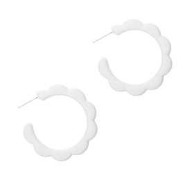 RUOFFETA Acrylic Flower Hoop Earrings, Lightweight Floral Open Hoops Candy Color Hoop Earrings for Women(White)