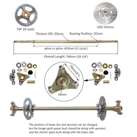 Fuerduo Go Kart Rear Axle Shaft Assembly Kit with 6" Wheels Tires Rims and Sprocket Brake Disc Pillow Block for Off Road Quad Trike Drift Bikes